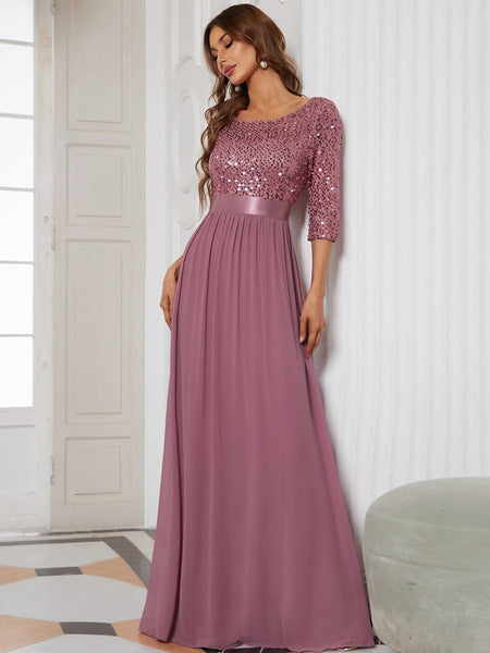 Women's Emerald Sequin Bodice A-Line Chiffon Evening Gown