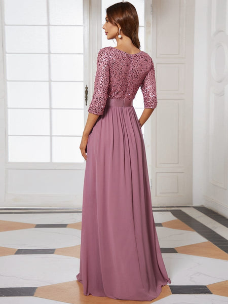 Women's Emerald Sequin Bodice A-Line Chiffon Evening Gown