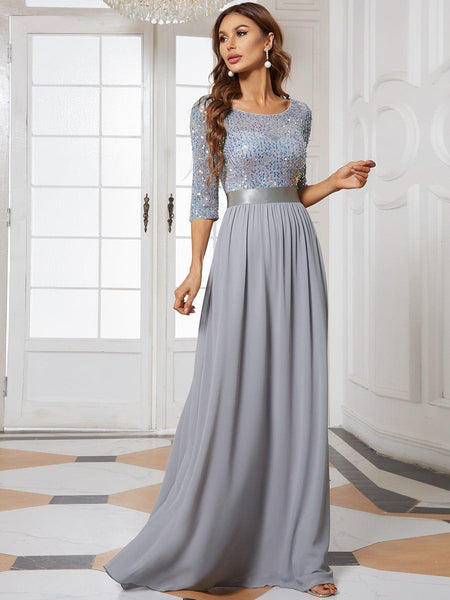 Women's Emerald Sequin Bodice A-Line Chiffon Evening Gown