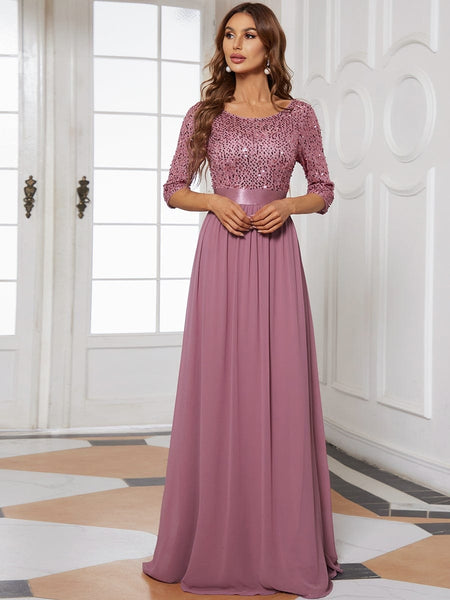 Women's Emerald Sequin Bodice A-Line Chiffon Evening Gown