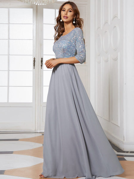 Women's Emerald Sequin Bodice A-Line Chiffon Evening Gown