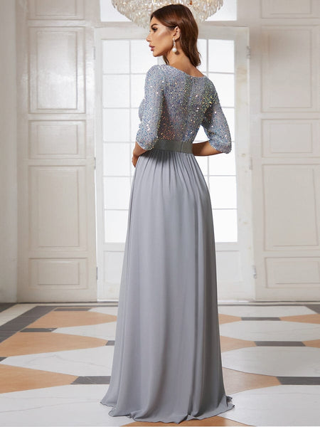 Women's Emerald Sequin Bodice A-Line Chiffon Evening Gown