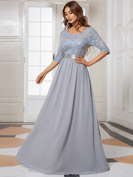 Women's Emerald Sequin Bodice A-Line Chiffon Evening Gown