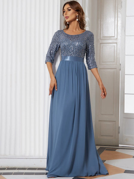 Women's Emerald Sequin Bodice A-Line Chiffon Evening Gown