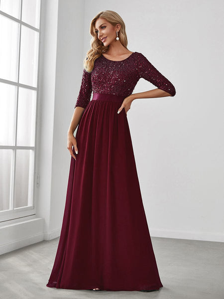 Sparkling Sequined A-Line Evening Dress