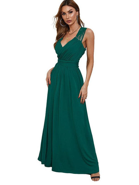 Solid V-Neck Long Sleeve Slit Dress