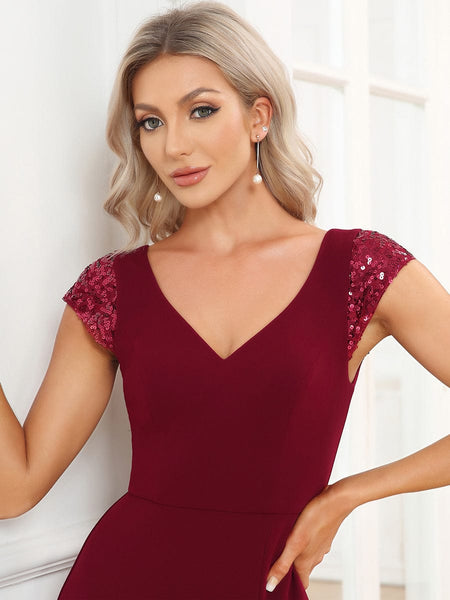 Elegant Sleeveless Deep V Neck Fishtail Evening Gown