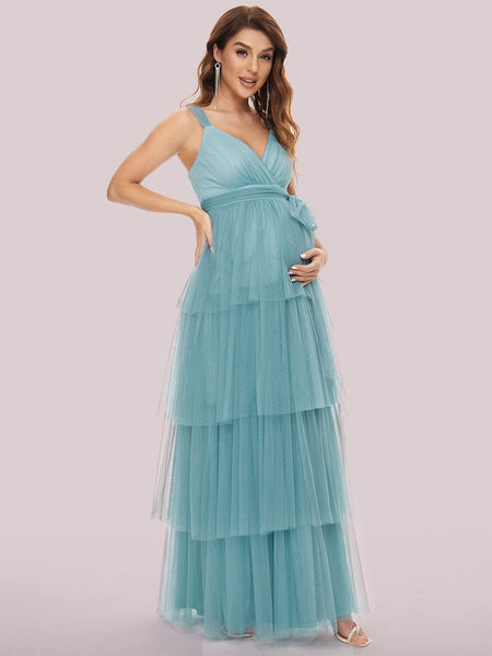 Elegant Sleeveless Maternity Dress with Ruffle Detail