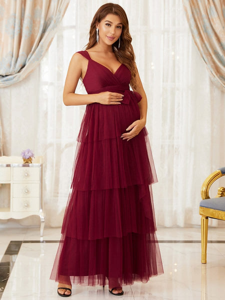 Elegant Sleeveless Maternity Dress with Ruffle Detail