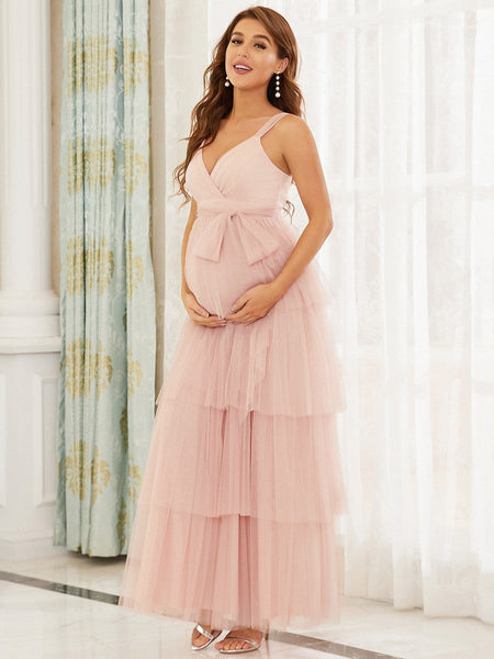 Elegant Sleeveless Maternity Dress with Ruffle Detail