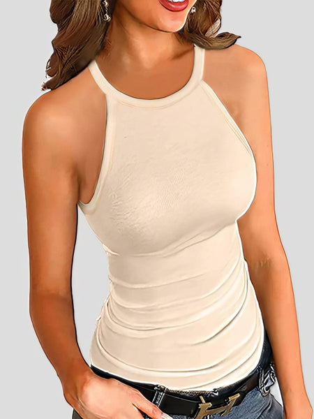 Elegant Slim-fit Halter Sleeveless Vest in Solid Color
