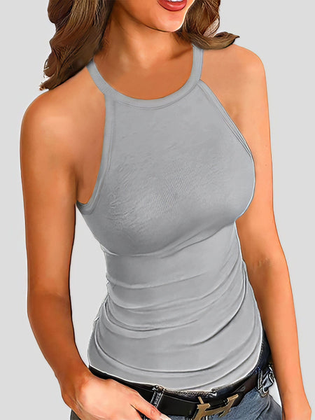 Elegant Slim-fit Halter Sleeveless Vest in Solid Color