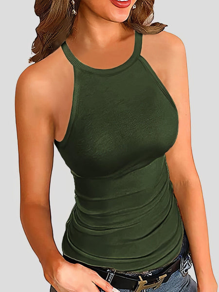 Elegant Slim-fit Halter Sleeveless Vest in Solid Color