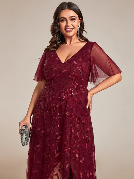 Elegant Sparkling Sequin V-Neck High Low Evening Gown