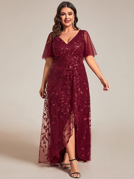 Elegant Sparkling Sequin V-Neck High Low Evening Gown