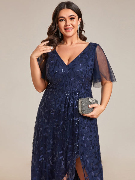 Elegant Sparkling Sequin V-Neck High Low Evening Gown