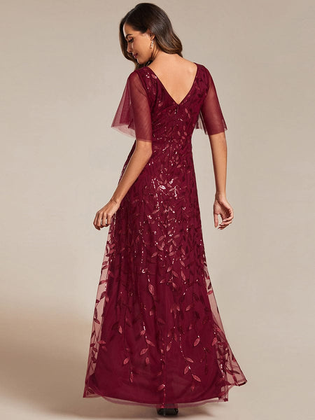 Elegant Sparkling Sequin V-Neck High Low Evening Gown