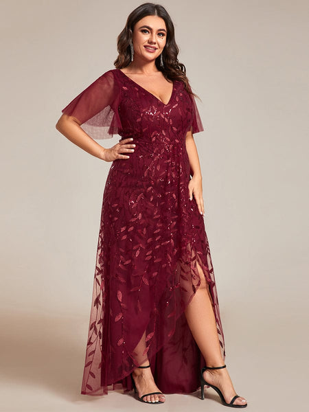 Elegant Sparkling Sequin V-Neck High Low Evening Gown