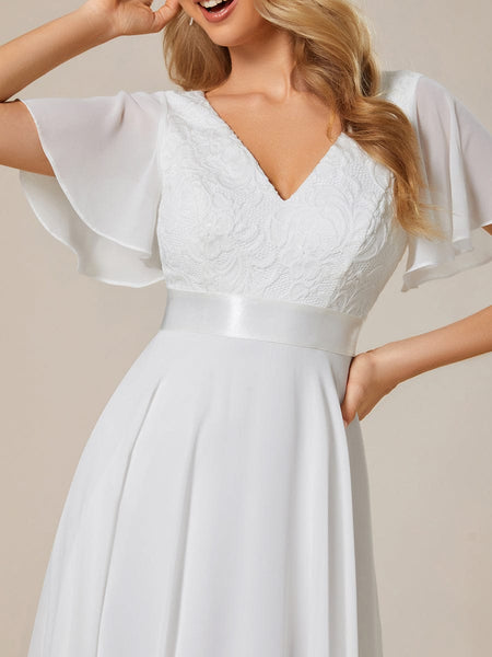Asymmetrical Chiffon Dress with Lace Top