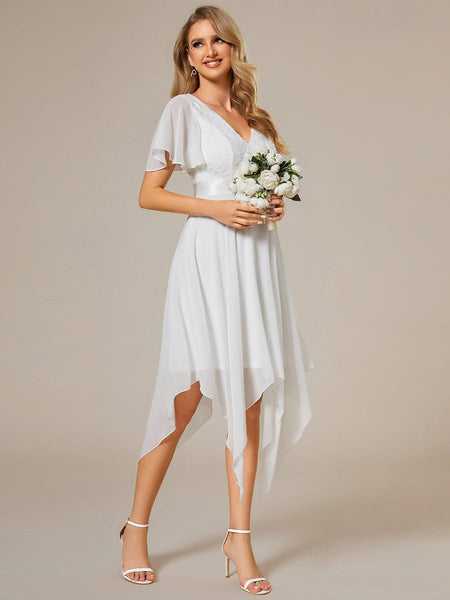 Asymmetrical Chiffon Dress with Lace Top