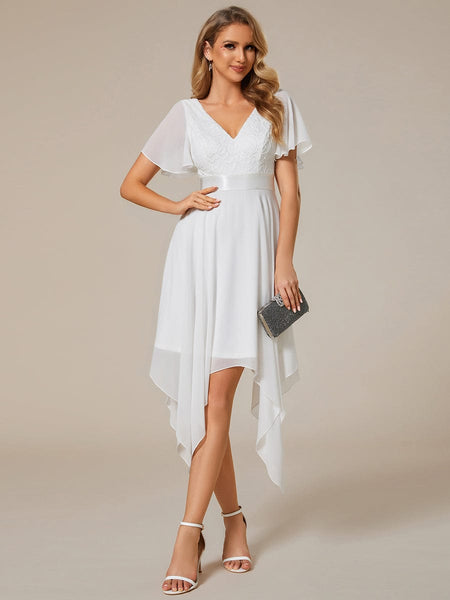 Asymmetrical Chiffon Dress with Lace Top