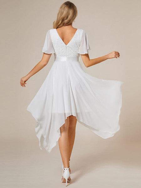 Asymmetrical Chiffon Dress with Lace Top