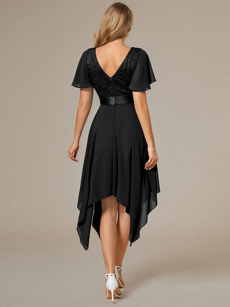 Asymmetrical Chiffon Dress with Lace Top