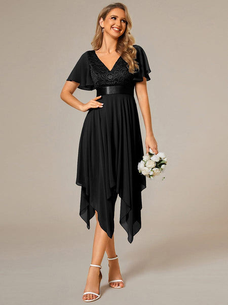 Asymmetrical Chiffon Dress with Lace Top