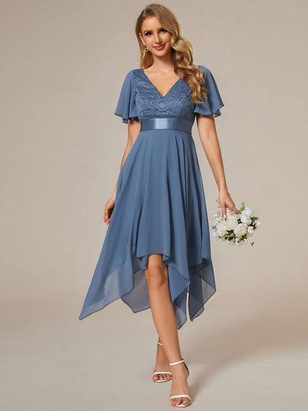 Asymmetrical Chiffon Dress with Lace Top