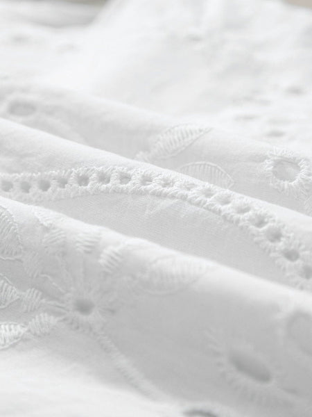Elegant White Embroidered V-Neck Tank Top with Knotted Straps