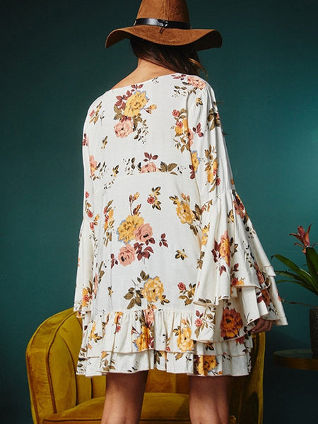 Leopard Print Lace Up Long Sleeve Dress