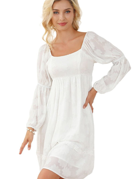 Floral Embroidered Puff Sleeve Mini Dress
