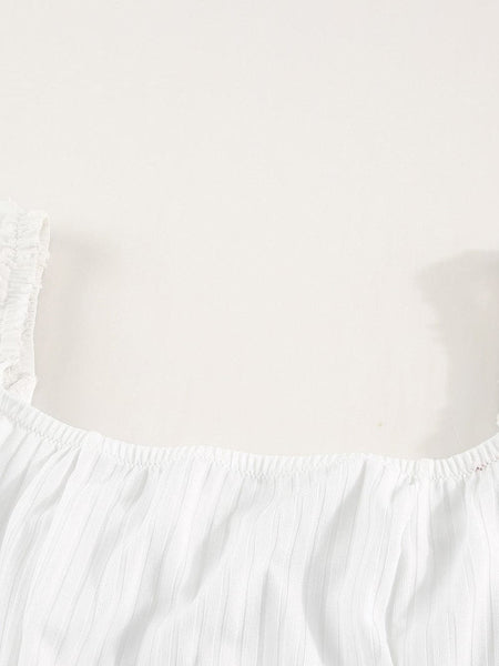 Elegant White Swiss Dot Ribbed Puff Sleeve Bodysuit