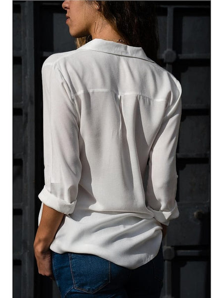 Elegant Women's Business Blouse Shirt in Blue, Yellow, and Gray