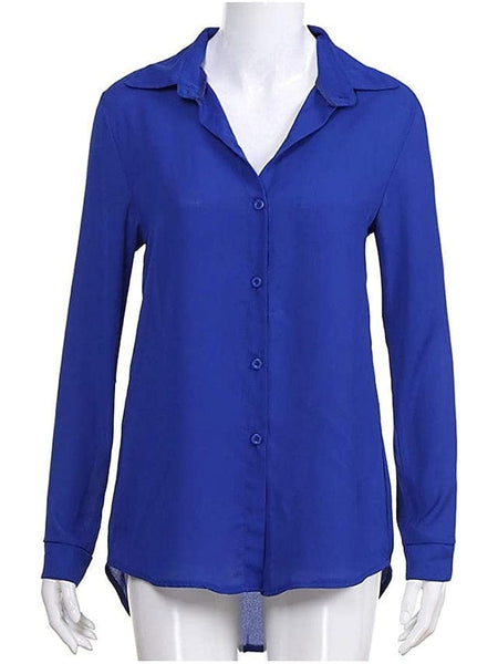 Elegant Women's Business Blouse Shirt in Blue, Yellow, and Gray