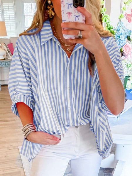 Elevate Your Style with the Oversized Sky Blue Striped Shirt