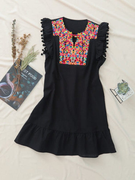 Women's Shift Mini Dress Women's Ethnic Short Sleeve Floral Print Summer Dress