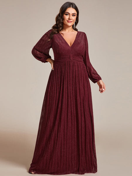 Women's Midnight Black Metallic A-Line Gown with Lantern Sleeves