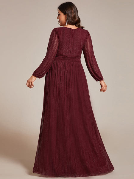 Women's Midnight Black Metallic A-Line Gown with Lantern Sleeves
