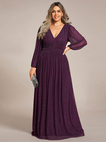 Women's Midnight Black Metallic A-Line Gown with Lantern Sleeves