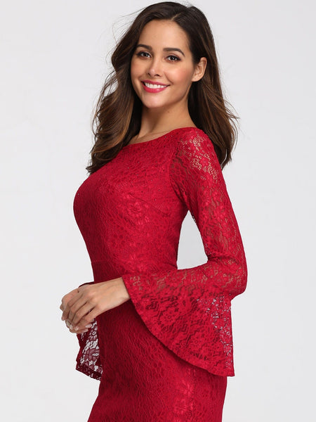 Enchanting Mermaid Evening Gown with Elegant Long Flare Lace Sleeves