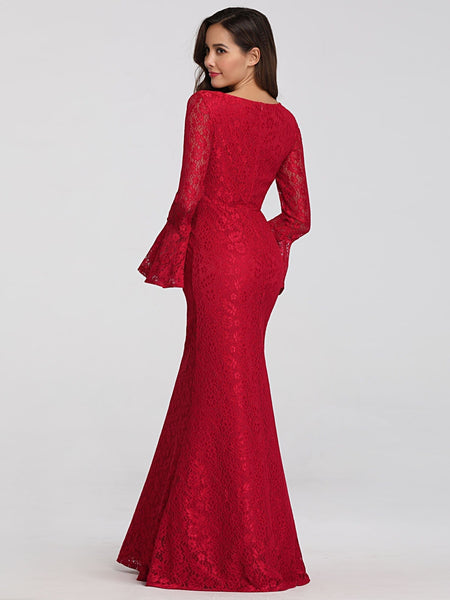 Enchanting Mermaid Evening Gown with Elegant Long Flare Lace Sleeves