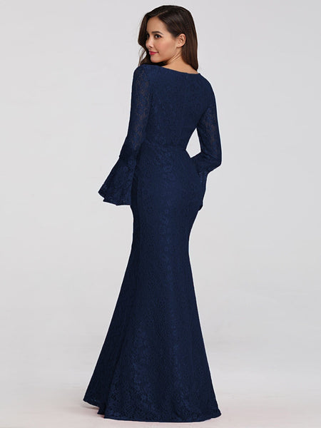 Enchanting Mermaid Evening Gown with Elegant Long Flare Lace Sleeves