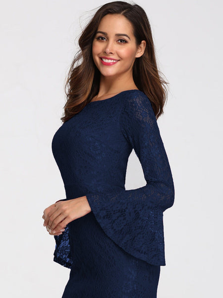 Enchanting Mermaid Evening Gown with Elegant Long Flare Lace Sleeves