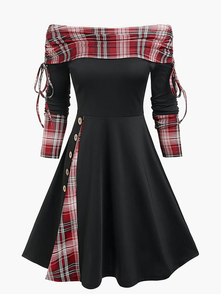 Enchanting Off Shoulder Long Sleeve Dress with Drawstring