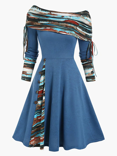 Enchanting Off Shoulder Long Sleeve Dress with Drawstring