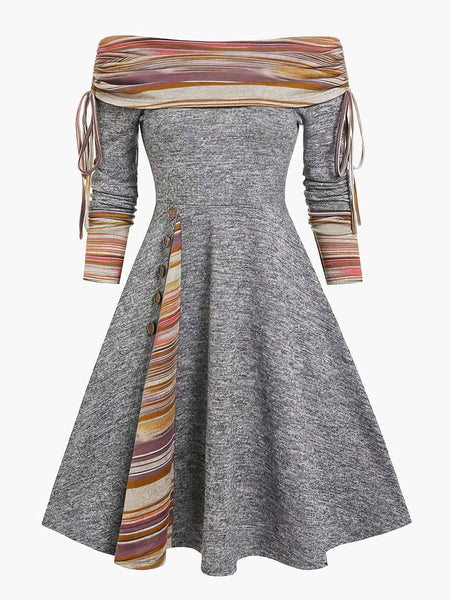 Enchanting Off Shoulder Long Sleeve Dress with Drawstring