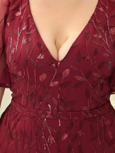Enchanting Plus Size V Neck Mermaid Sequin & Tulle Evening Gown