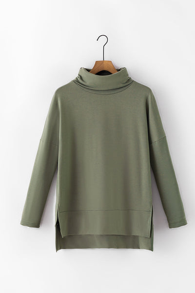 Women's Jungle Green Cowl Neck Tunic Top - Casual Shift Style with Easy Fit for Everyday Comfort and Effortless Chic