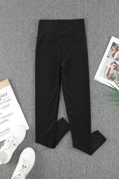 Stylish Women's High-Rise Black Leggings with Waist Cincher - Sculpting Comfort Fit for Everyday Wear